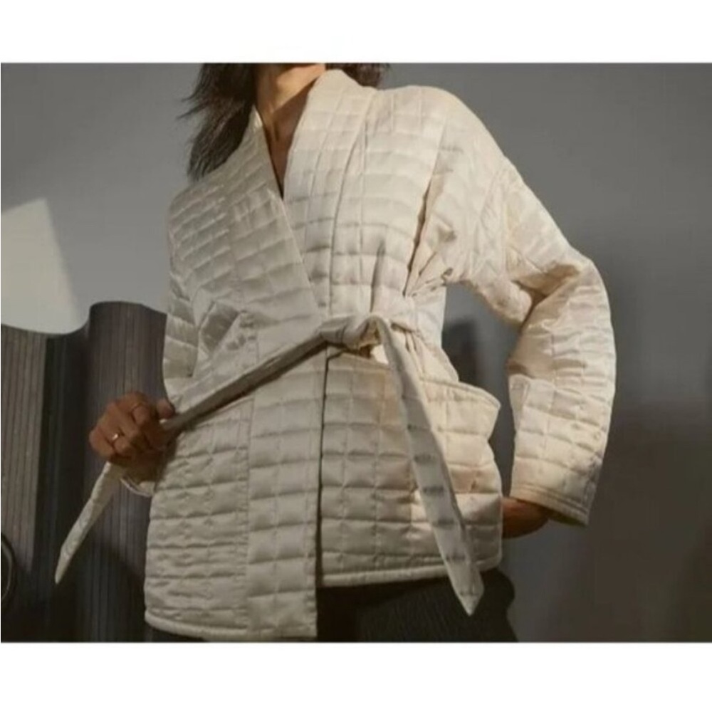 lunya Quilted Wrap Belted Jacket in Cream